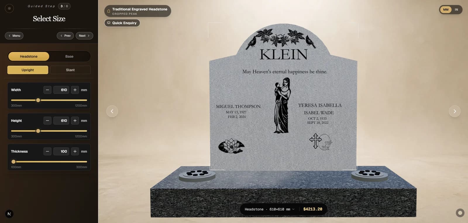 The Forever Shining 3D memorial designer showing a personalized headstone