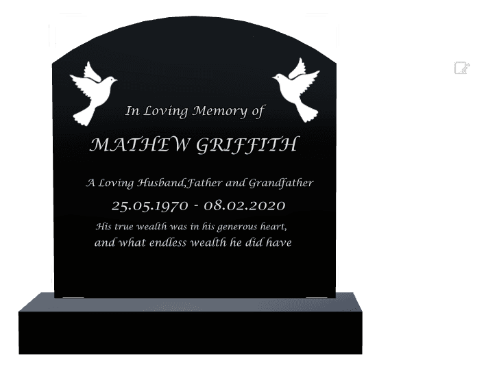 Curved Top Laser-Etched Black Granite Headstone – Loving Husband preview