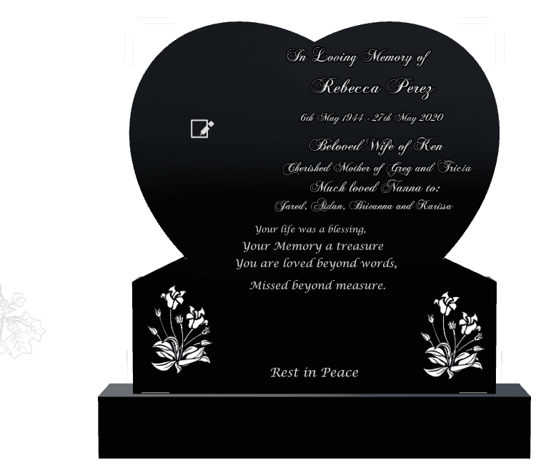 Heart Laser-Etched Black Granite Headstone – flower preview