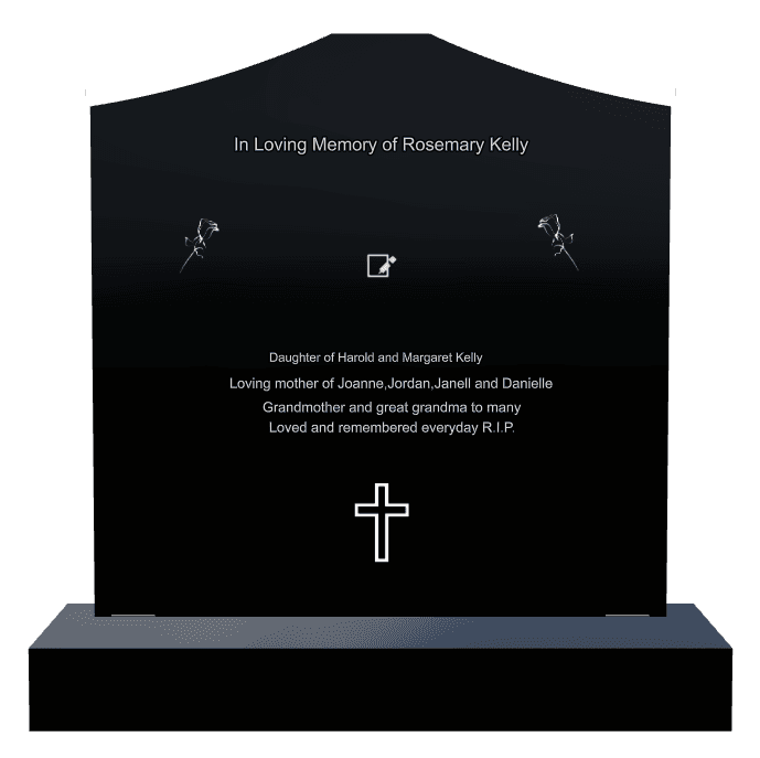 Cropped Peak Laser-Etched Black Granite Headstone – Loving Mother preview