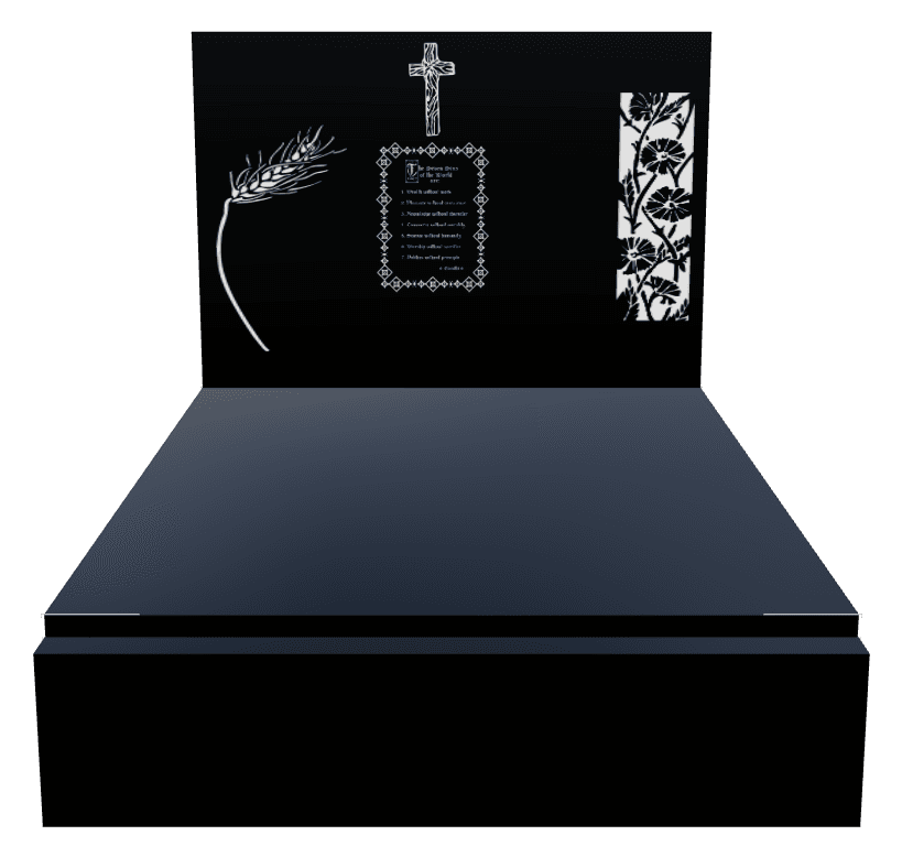 Cropped Peak Laser-Etched Black Granite Monument – Flower Monument preview