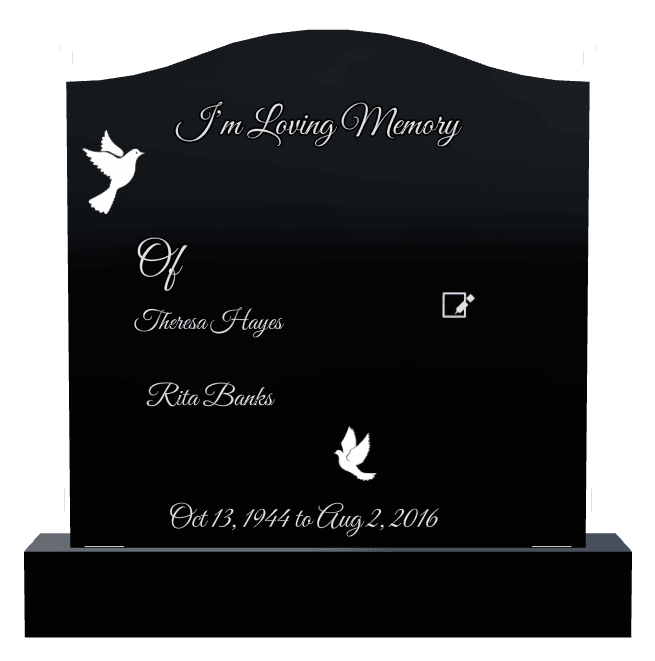 Serpentine Laser-Etched Black Granite Headstone – Birds Dove Headstone preview