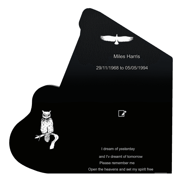 Laser-Etched Black Granite Headstone – Bird preview