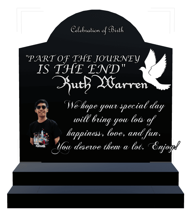 Serpentine Laser-Etched Black Granite Headstone – Birds preview