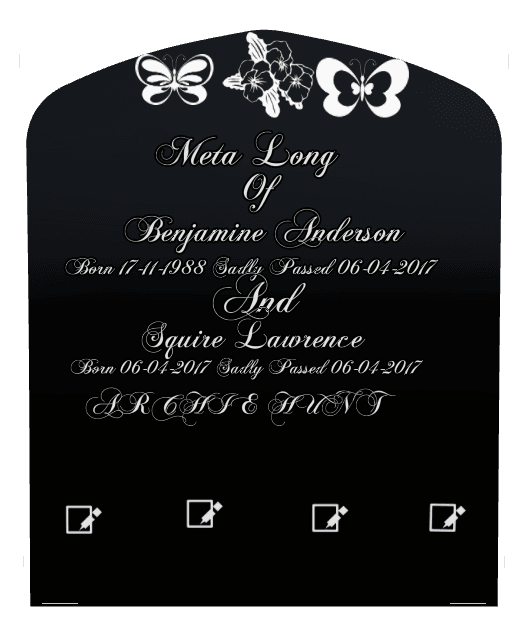 Laser-Etched Black Granite Headstone – Butterflies Flower preview