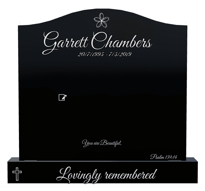 Serpentine Laser-Etched Black Granite Headstone – Psalm preview