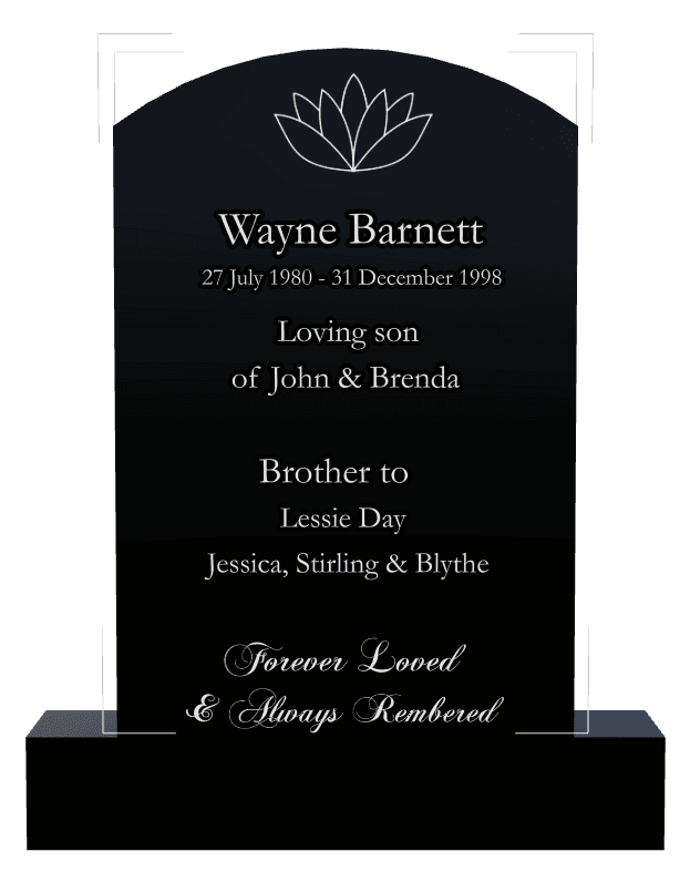 Curved Top Laser-Etched Black Granite Headstone – Forever Loved preview