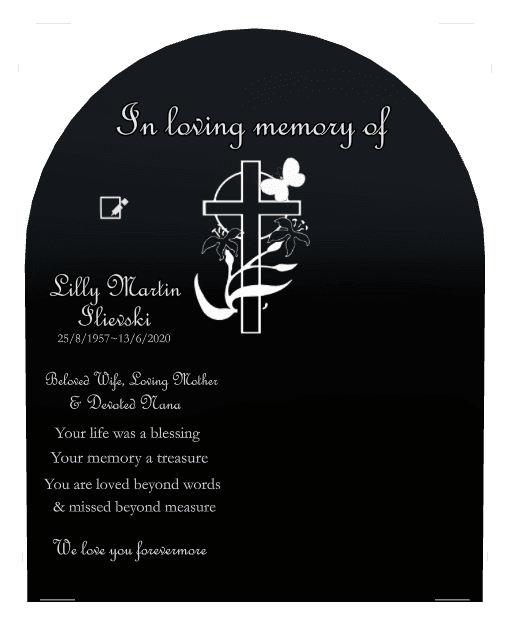 Half Round Laser-Etched Black Granite Headstone – Your Life Was a Blessing preview