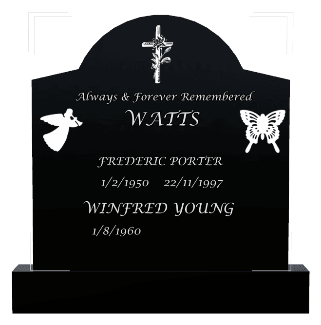 Curved Gable Laser-Etched Black Granite Headstone – Forever Remembered preview