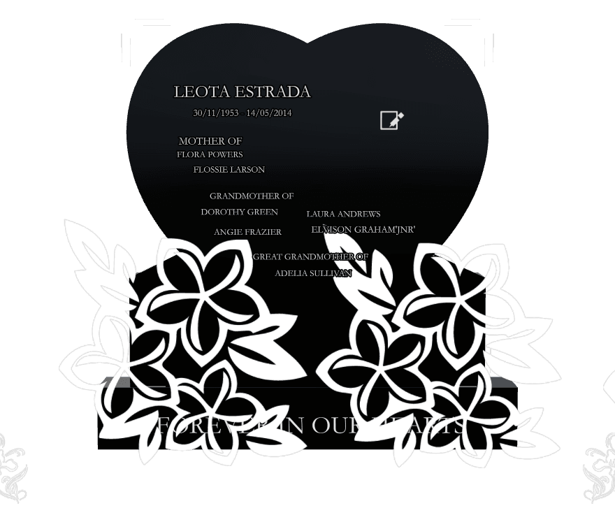 Heart Laser-Etched Black Granite Headstone – flower and flowers preview