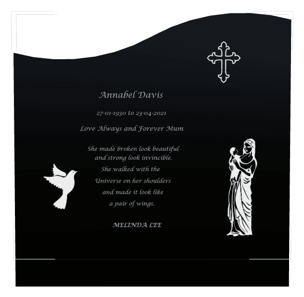 Right Wave Traditional Engraved Headstone – Cross Dove preview