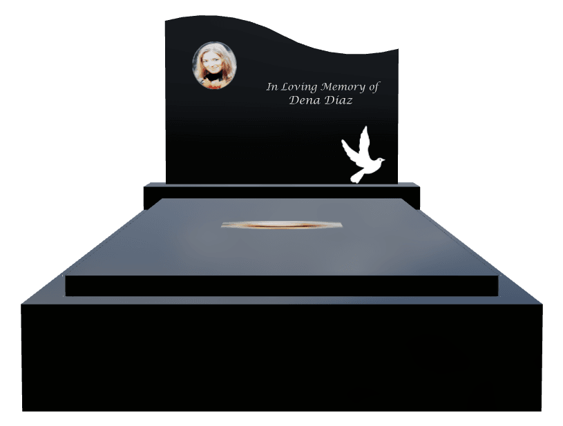 Left Wave Laser-Etched Black Granite Headstone – In Loving Memory Monument preview