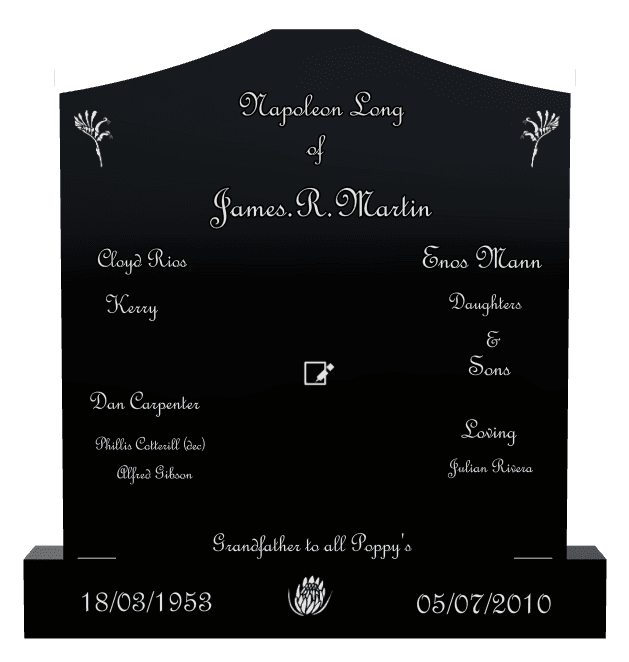 Cropped Peak Laser-Etched Black Granite Headstone – Loving Partner preview