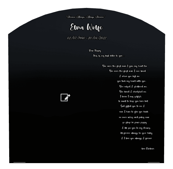 Curved Top Laser-Etched Black Granite Headstone – Baby Headstone preview