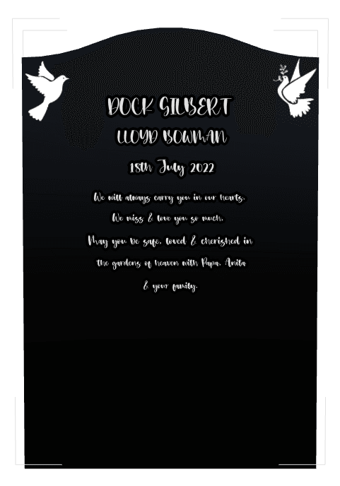 Serpentine Laser-Etched Black Granite Headstone – Dove preview