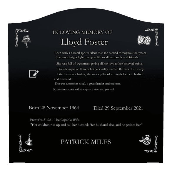 Serpentine Laser-Etched Black Granite Headstone – In Loving Memory preview