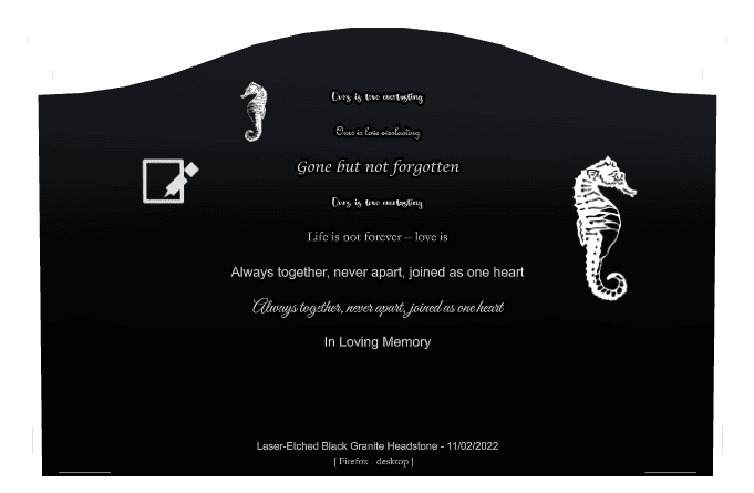 Serpentine Laser-Etched Black Granite Headstone – Gone But Not Forgotten preview
