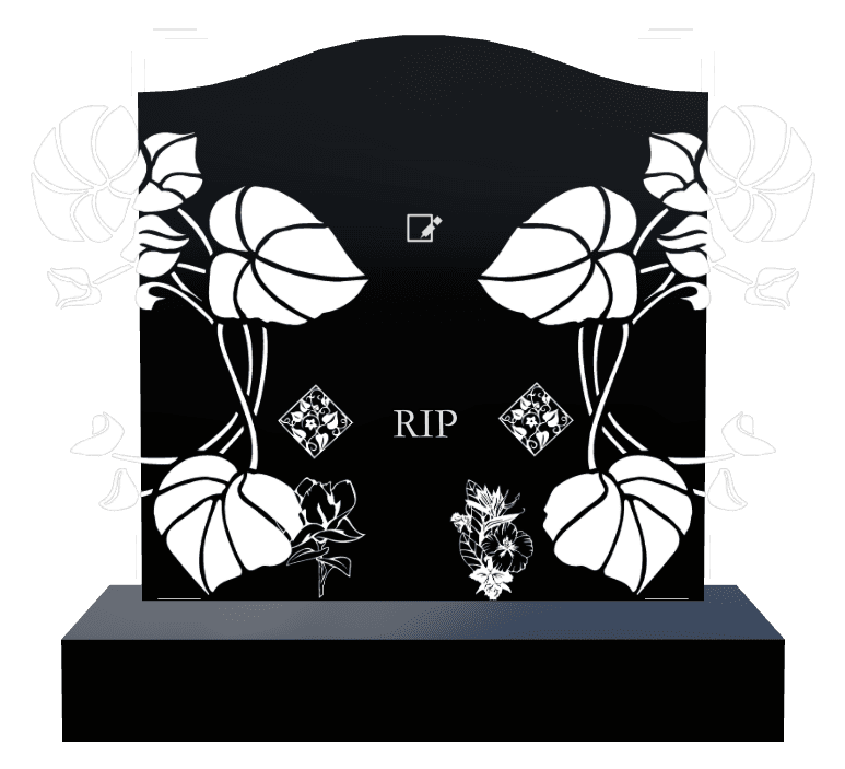 Serpentine Laser-Etched Black Granite Headstone – Flower preview