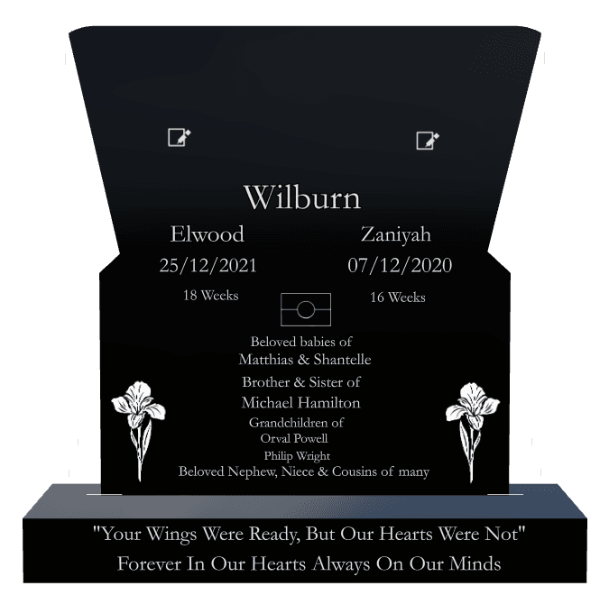Laser-Etched Black Granite Headstone – Your Wings Were Ready But Our Hearts Were Not Headstone preview