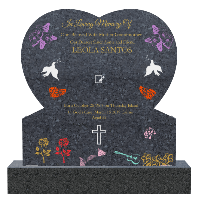 Heart Traditional Engraved Headstone – cross, dove and flower preview