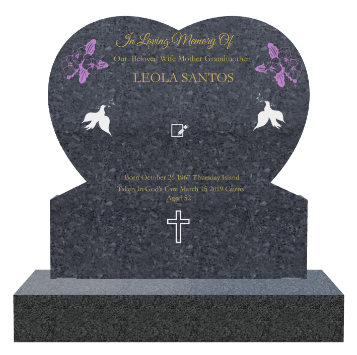 Heart Traditional Engraved Headstone – cross, dove and flower preview