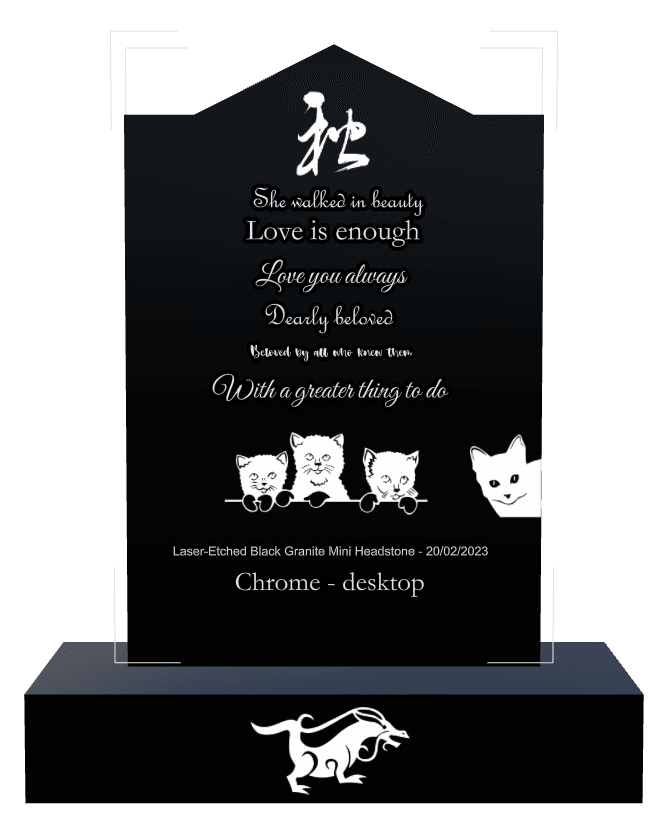 Gable Laser-Etched Black Granite Headstone – Cat preview