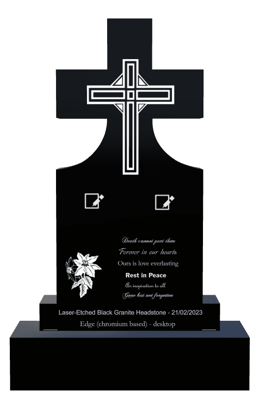 Laser-Etched Black Granite Headstone – Forever in Our Hearts preview