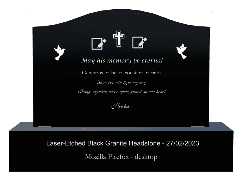 Serpentine Laser-Etched Black Granite Headstone – Cross Dove preview