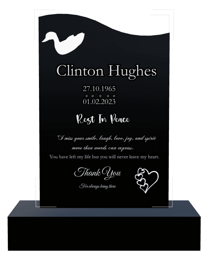 Left Wave Laser-Etched Black Granite Headstone – Rest in Peace preview
