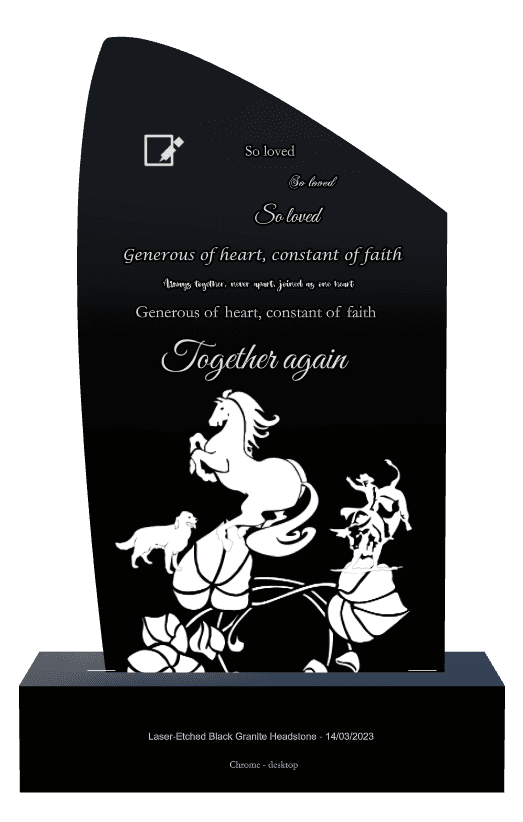 Laser-Etched Black Granite Headstone – Dog Flower preview