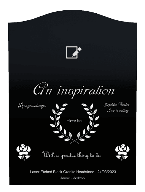 Serpentine Laser-Etched Black Granite Headstone – Rose preview