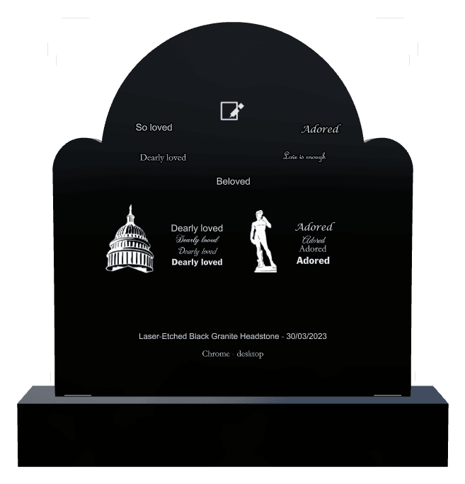 Laser-Etched Black Granite Headstone – Dearly Loved preview