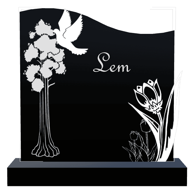 Left Wave Laser-Etched Black Granite Headstone – John preview