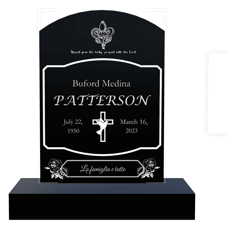 Curved Top Laser-Etched Black Granite Headstone – Absent From The Body Present With The Lord preview