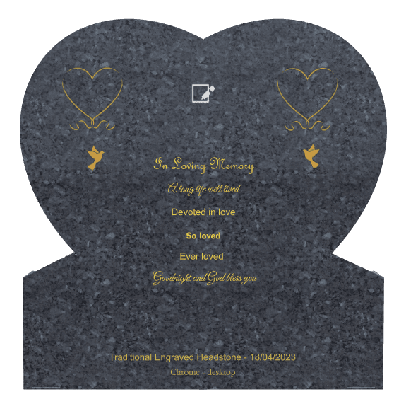 Heart Traditional Engraved Headstone – dove and heart preview