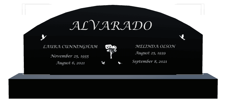 Curved Top Laser-Etched Black Granite Headstone – Bird Dove preview