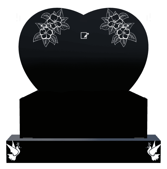 Heart Laser-Etched Black Granite Headstone – dove and flower preview
