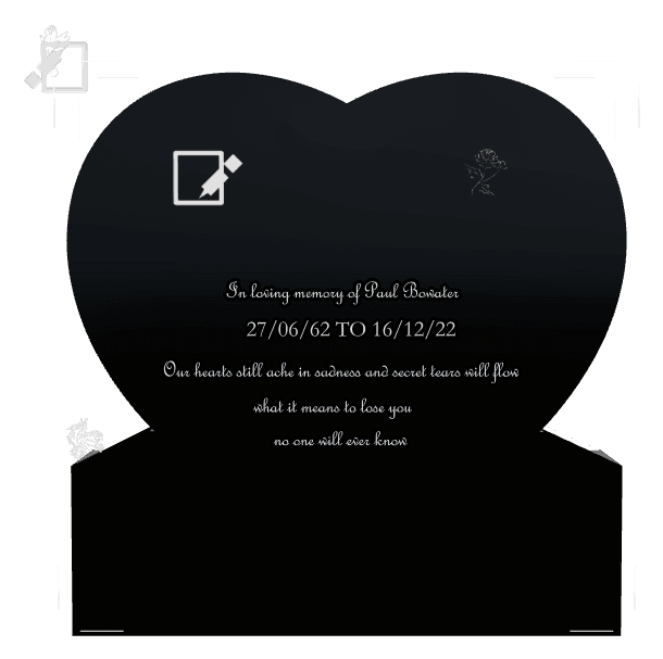 Heart Laser-Etched Black Granite Headstone – angel and flower preview