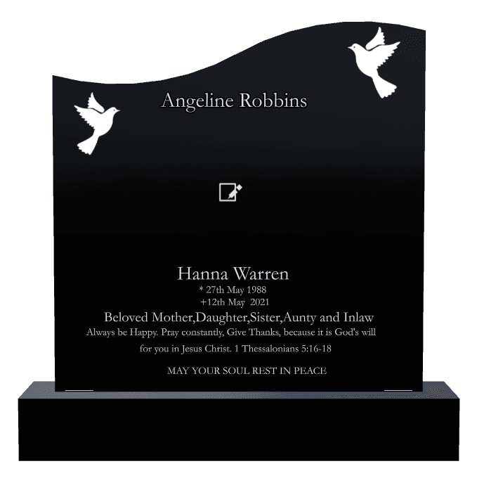 Right Wave Laser-Etched Black Granite Headstone – Rest in Peace preview