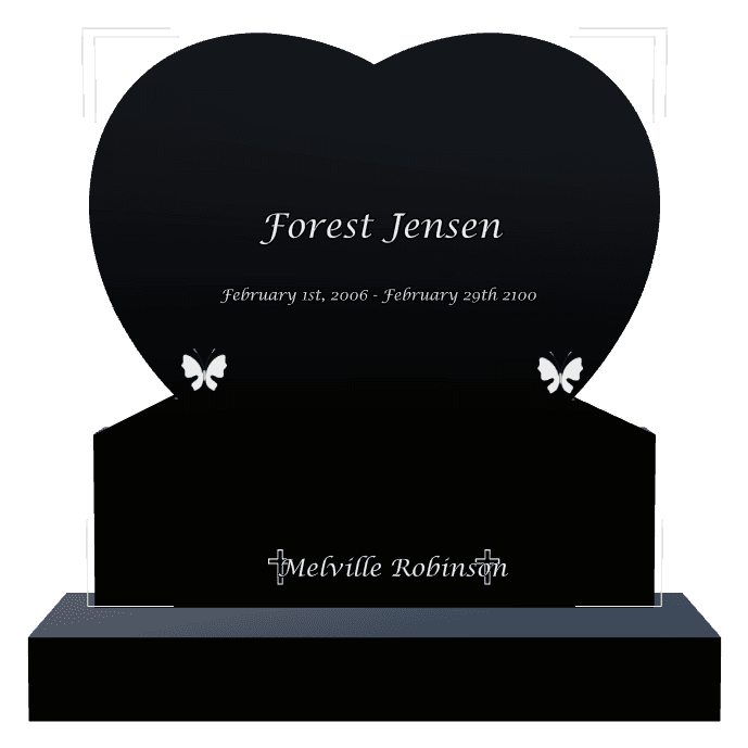 Heart Laser-Etched Black Granite Headstone – butterflies and cross preview
