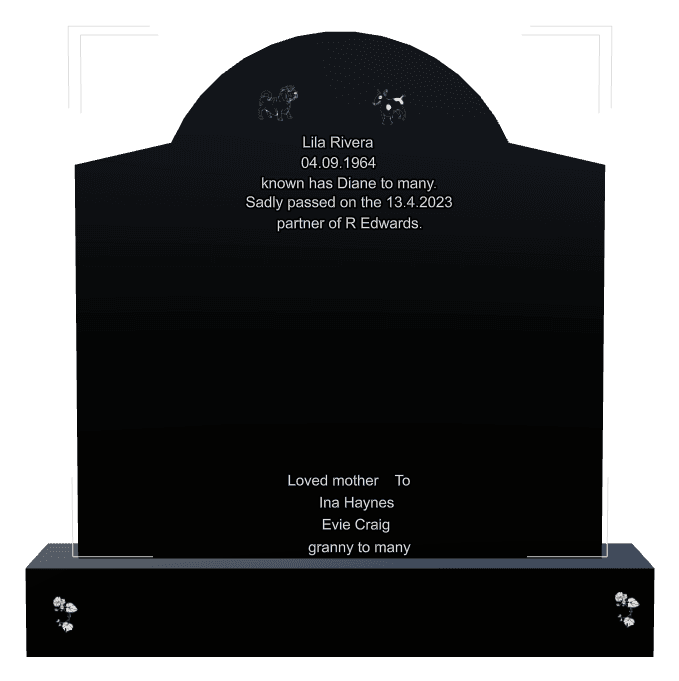 Curved Gable Laser-Etched Black Granite Headstone – Rest in Peace preview