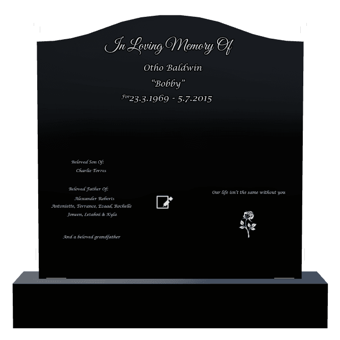 Serpentine Laser-Etched Black Granite Headstone – Beloved Son preview