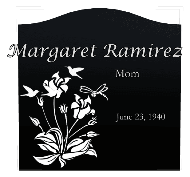 Serpentine Laser-Etched Black Granite Headstone – Bird Flower preview