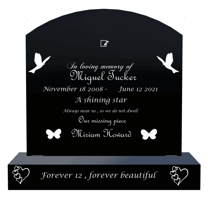 Curved Top Laser-Etched Black Granite Headstone – In Loving Memory preview