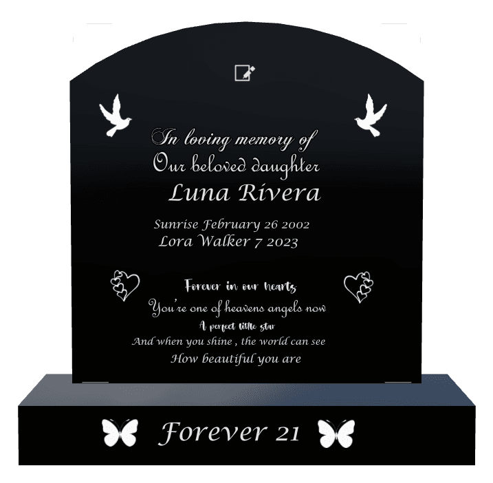 Curved Top Laser-Etched Black Granite Headstone – Beloved Daughter Headstone preview