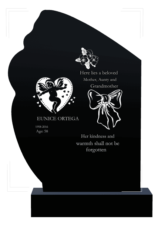 Laser-Etched Black Granite Headstone – Flower Heart preview