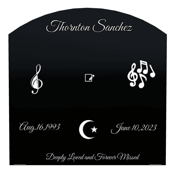Curved Top Laser-Etched Black Granite Headstone – Star preview
