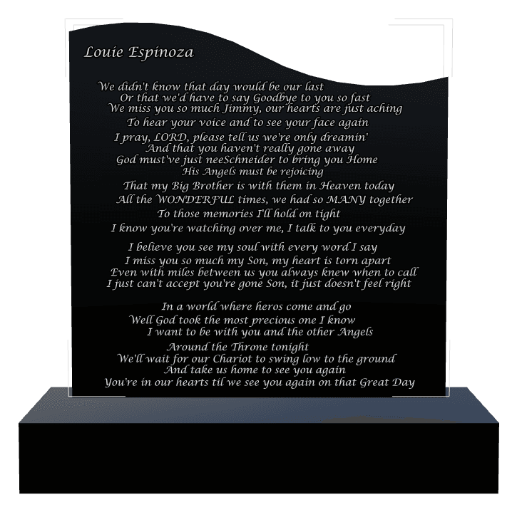 Left Wave Laser-Etched Black Granite Headstone – Son preview