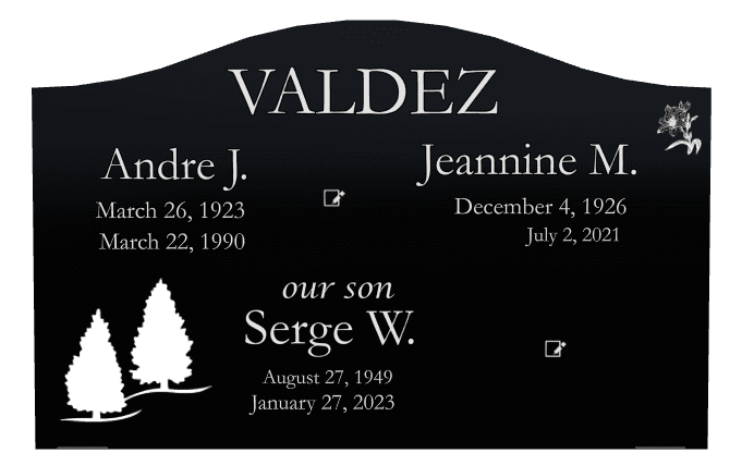 Serpentine Laser-Etched Black Granite Headstone – Flower preview