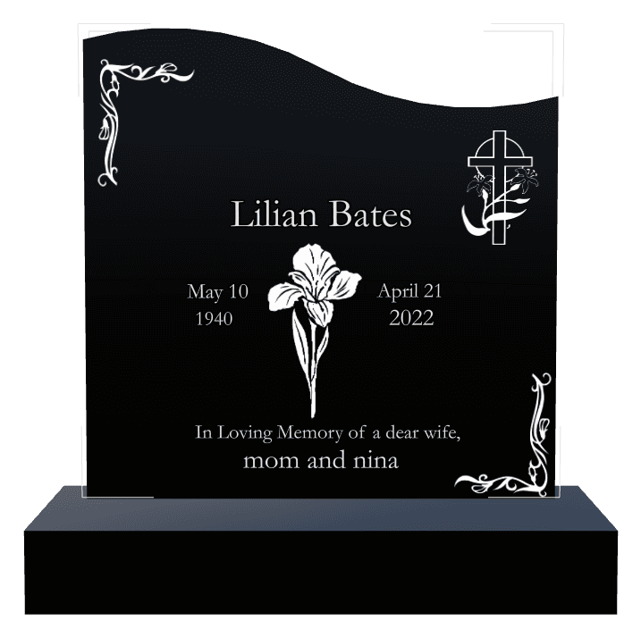 Left Wave Laser-Etched Black Granite Headstone – In Loving Memory Headstone preview